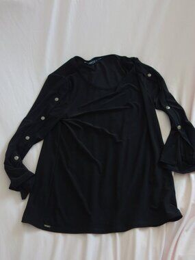 Lisette L Montreal Black Snap Sleeve Bell Cuff Tunic Top Size M